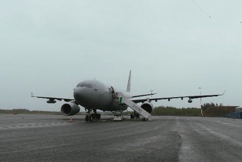 An Airbus A330 MRTT multirole aircraft on an airfield.