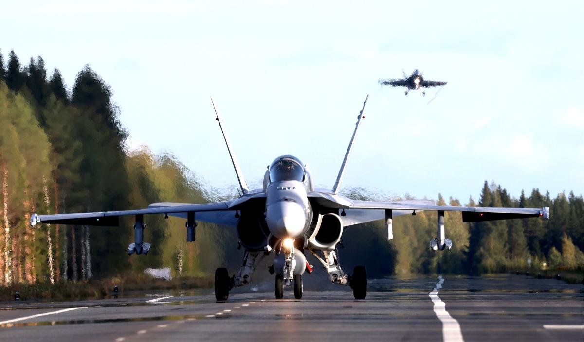 Hornet Fighter has landed to a road base.