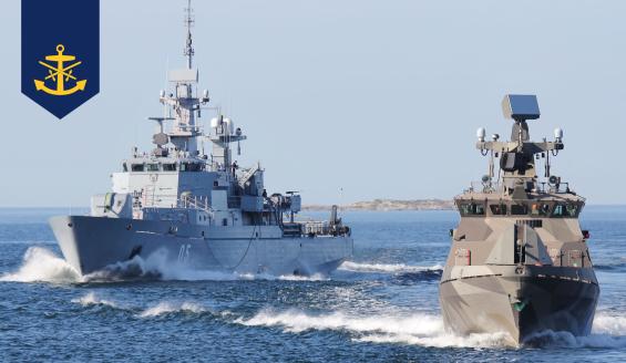 Miinalaiva ja ohjusvene merellä. Kuva Puolustusvoimat, Niko Muukka